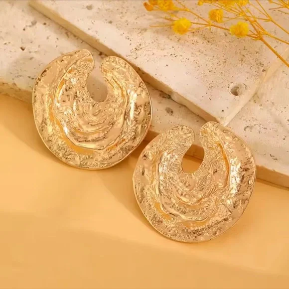 Large Textured Gold Statement Earrings – Hoops - Picture 10 of 10